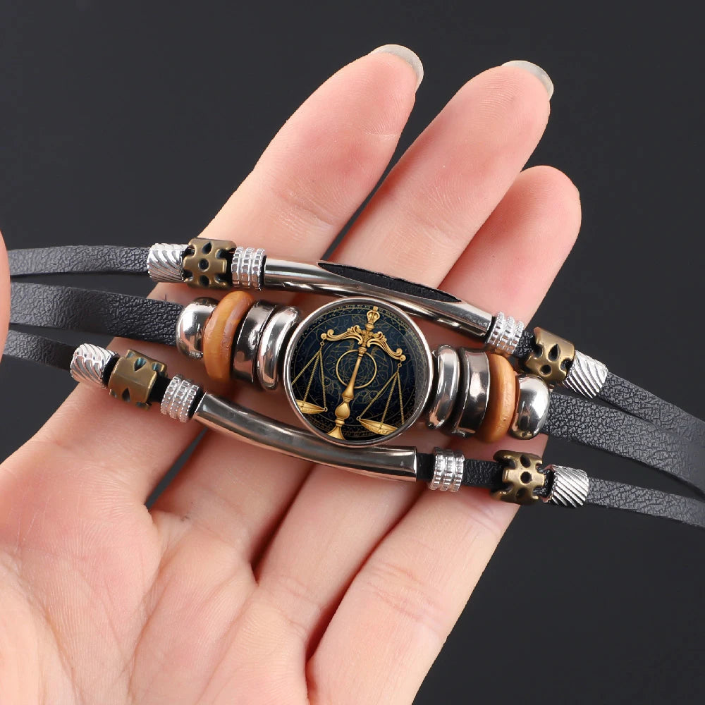Bracelet vintage en cuir tressé – Balance de la Justice