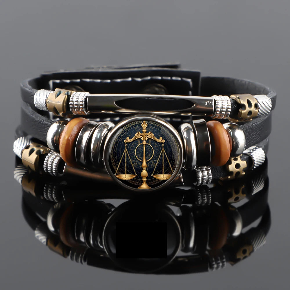 Bracelet vintage en cuir tressé – Balance de la Justice
