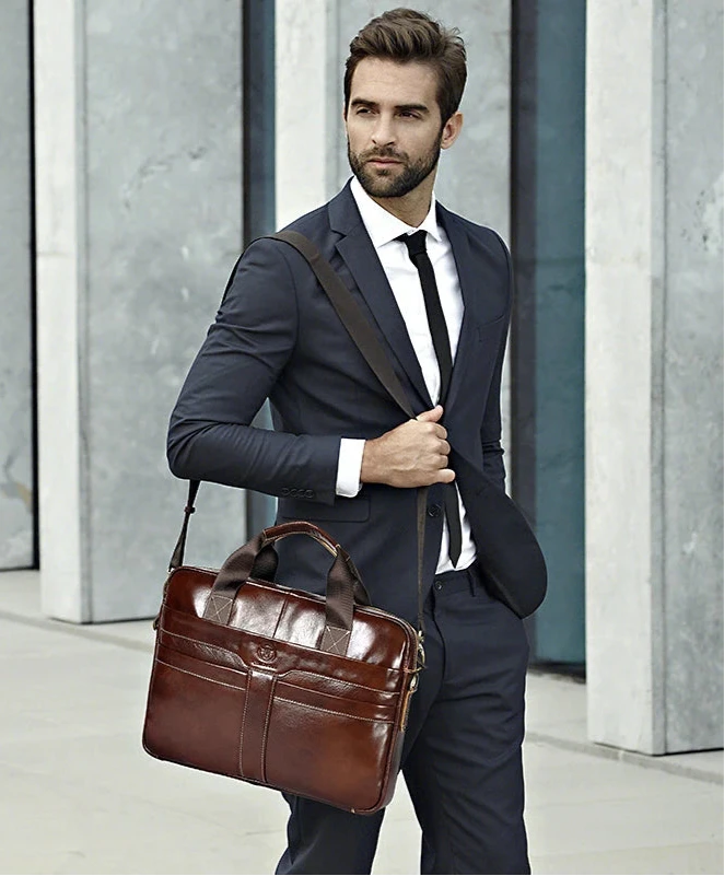 Mallette en cuir véritable pour homme