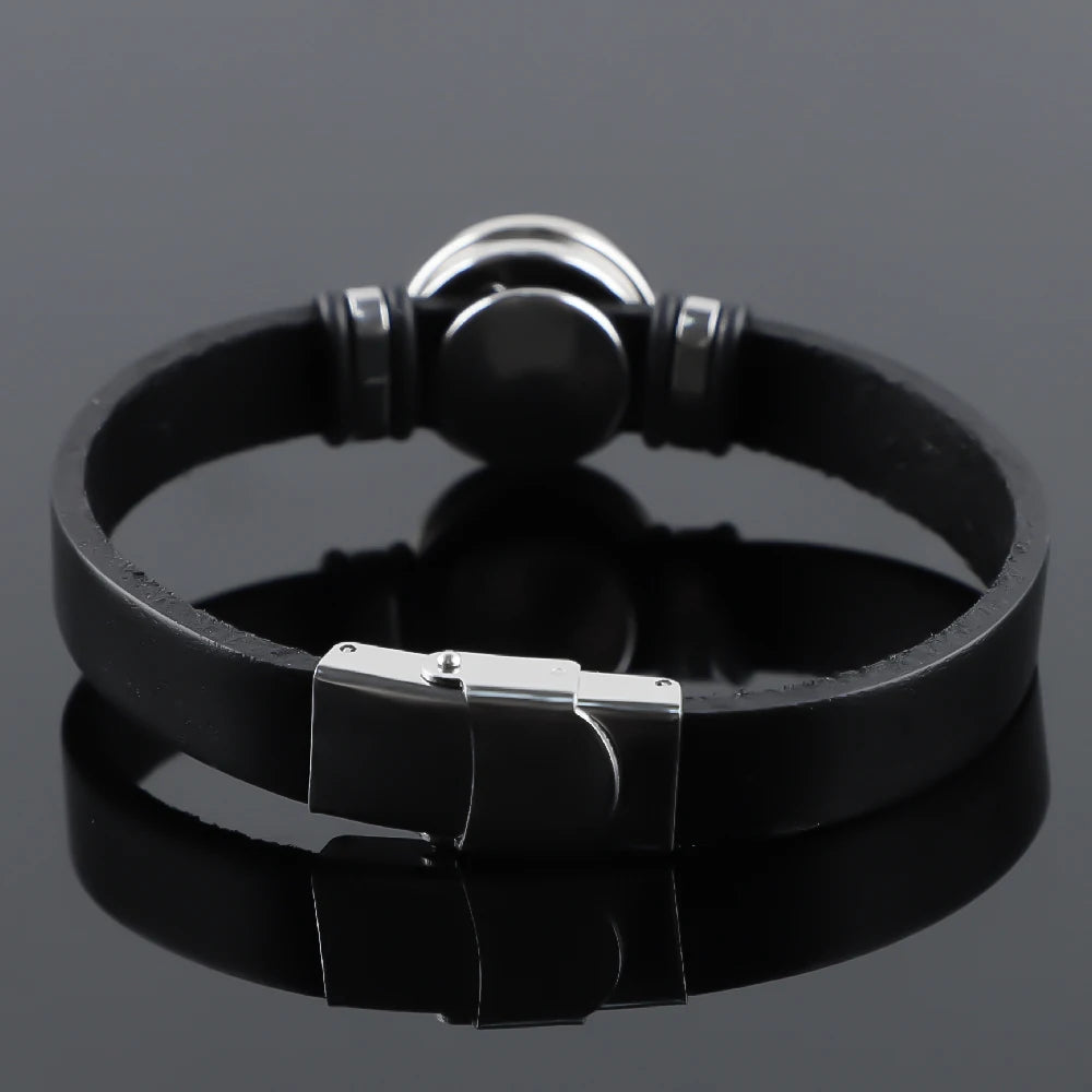Bracelet en cuir noir – Balance de la Justice