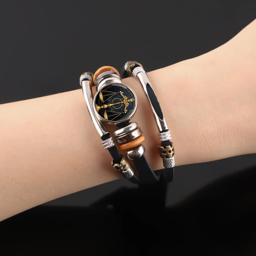 Bracelet vintage en cuir tressé – Balance de la Justice