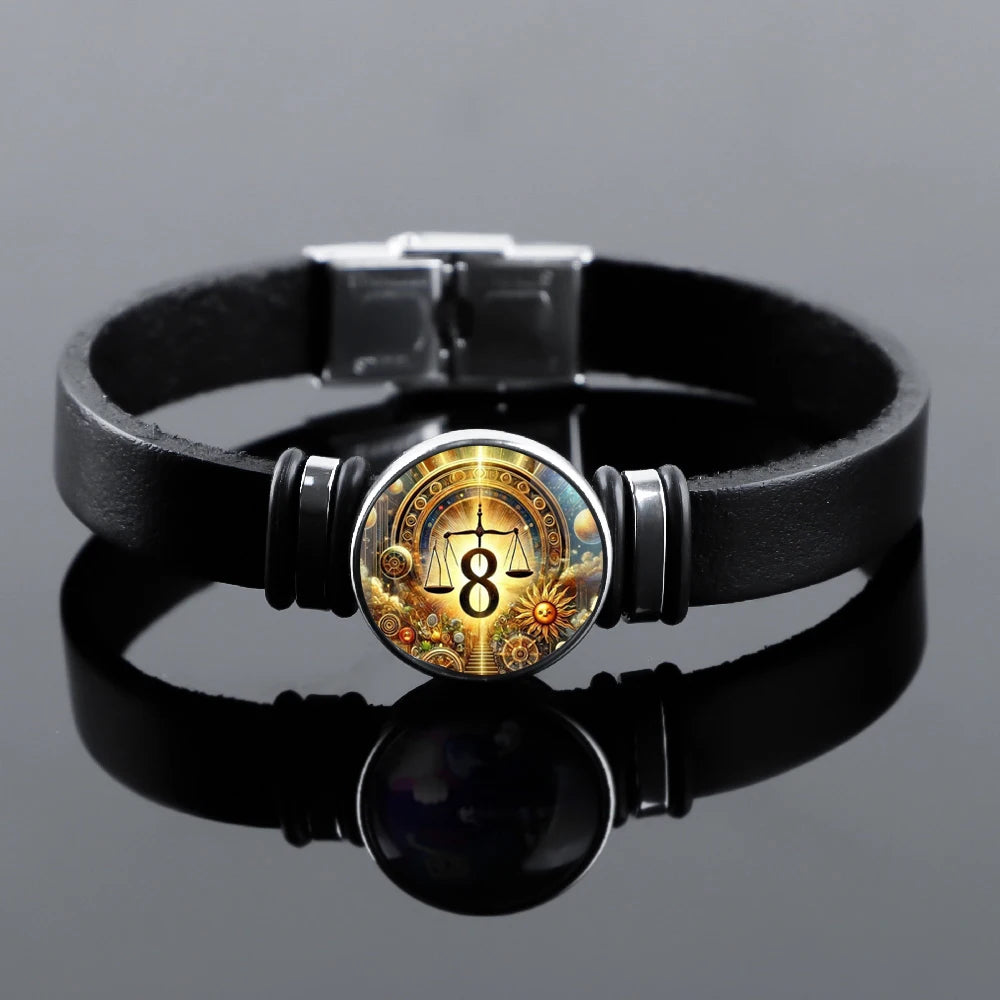 Bracelet en cuir noir – Balance de la Justice