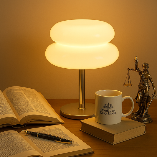 Lampe de bureau macaron allumée – décoration contemporaine pour espace de travail – Boutique Easy Droit