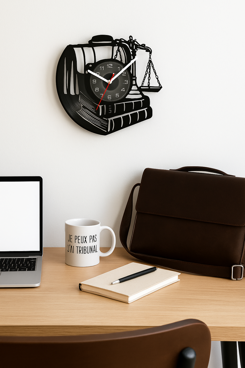 Horloge murale en vinyle décorée de livres de droit et d’une balance de la justice – design symbolique et raffiné – Boutique Easy Droit