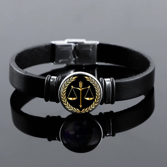 Bracelet en cuir noir – Balance de la Justice