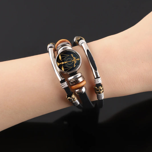 Bracelet vintage en cuir tressé – Balance de la Justice