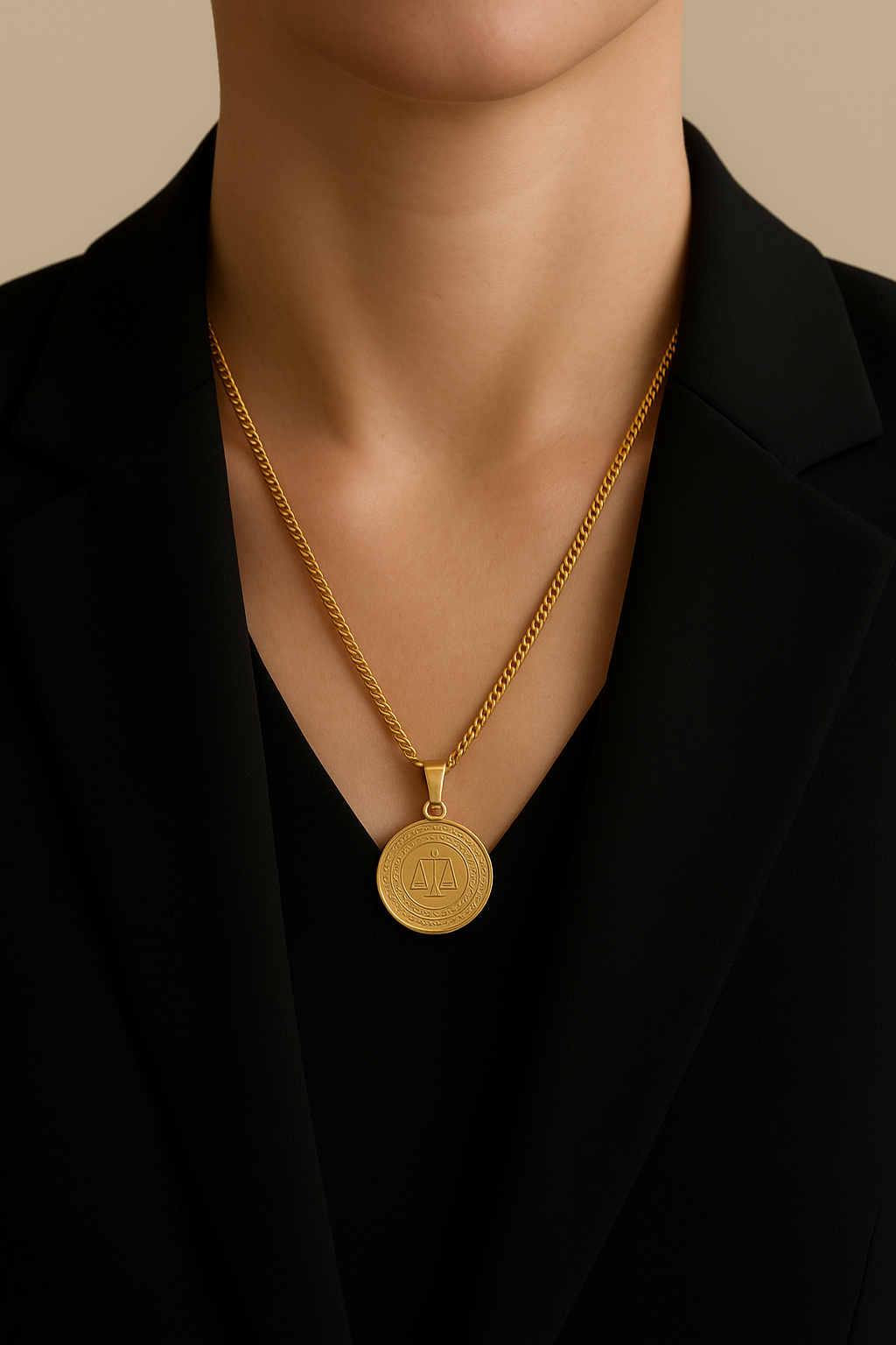Collier médaillon "balance de la justice"
