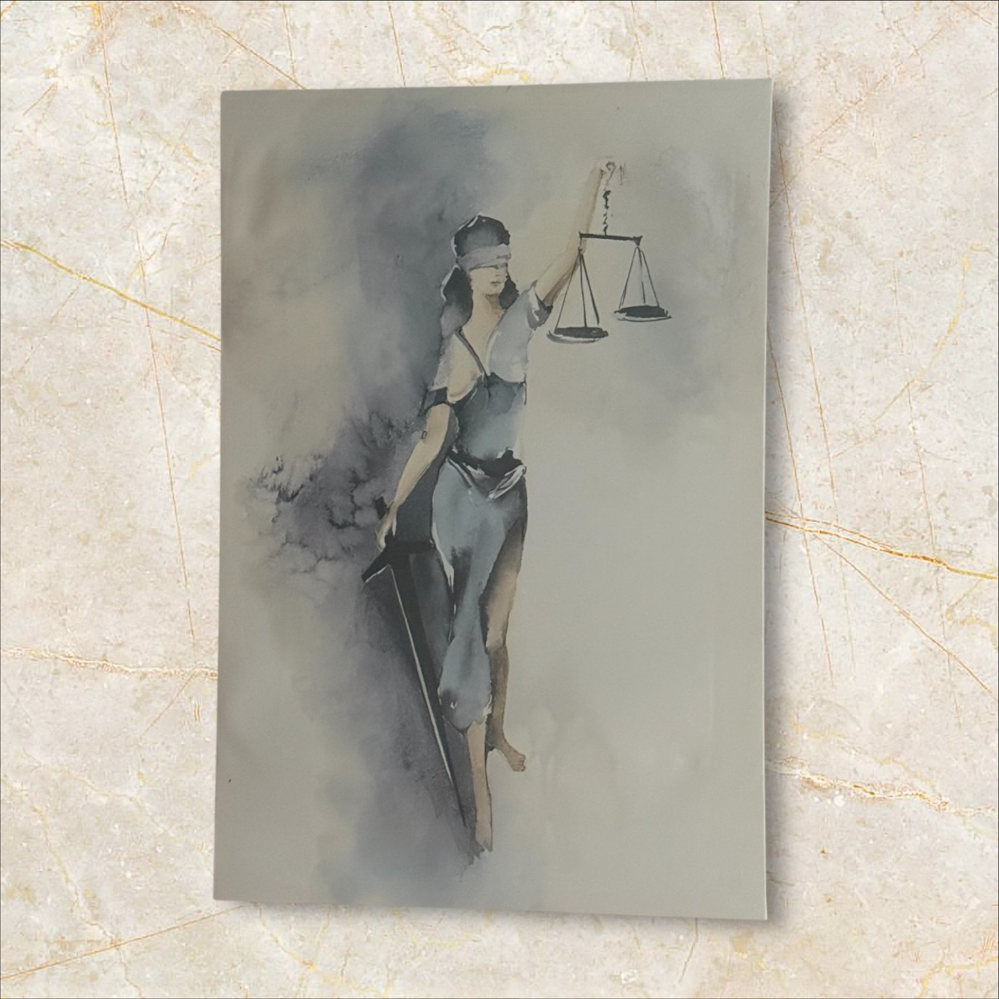 Tableau L’Équilibre du Juste 40x60 cm – Justice en aquarelle moderne – Boutique Easy Droit