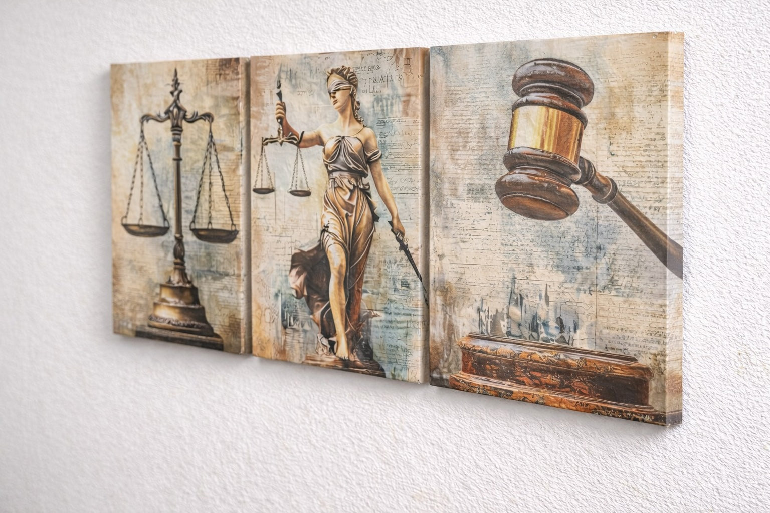 Triptyque justice sur toile cadre bois 1,5 cm épaisseur vue détaillée – Boutique Easy Droit
